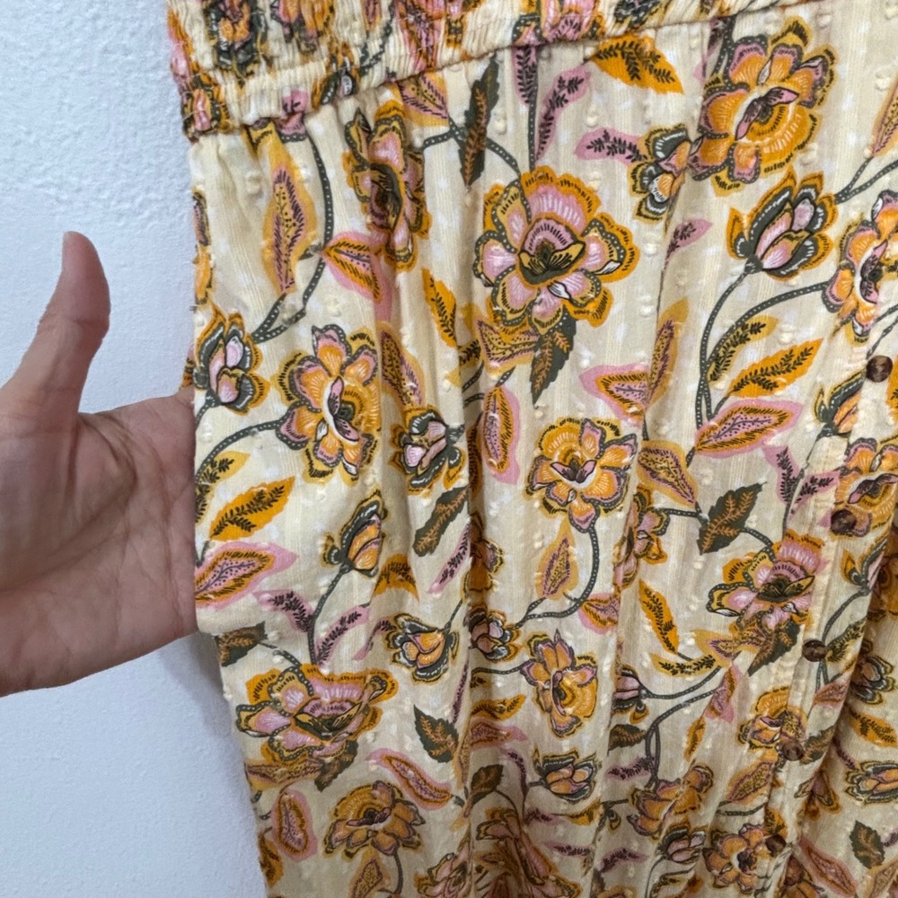 Cottagecore Floral Button-Front Tiered Midi Dress Smocked Boho Yellow Women XXL - Picture 11 of 12